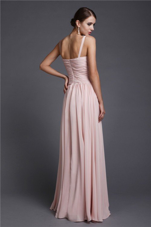 V-Neck Elegant Sleeveless Long Ruffles Chiffon Bridesmaid Dresses