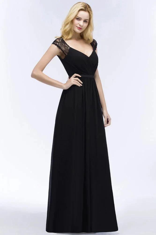 V-neck Floor Length A-line Lace Chiffon Bridesmaid Dresses with Sash (ZD13057)