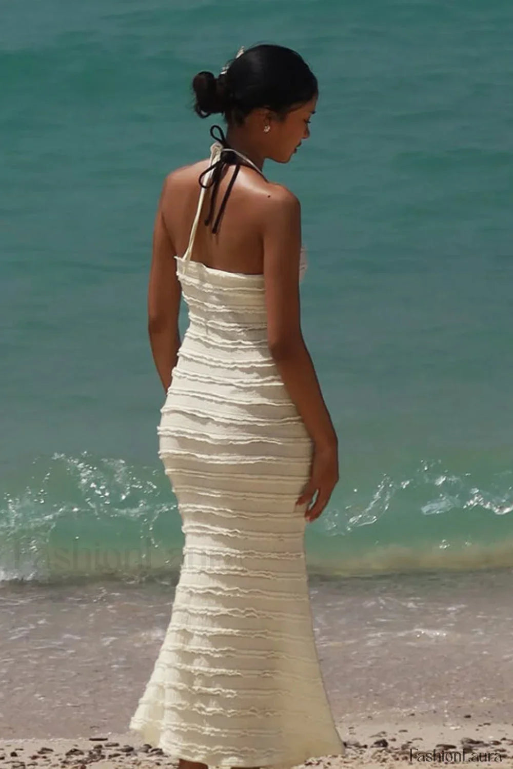 V Neck Halter Dress with Classic Everyday Styling Boutique Fashion Style