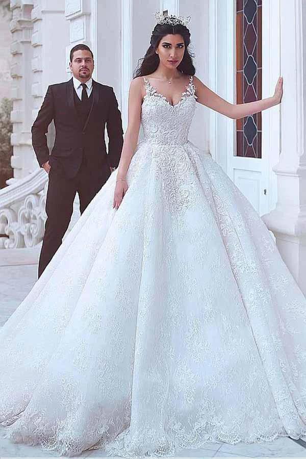 V-neck Neckline Ball Gown Wedding Dresses With Lace Appliques (ZD15412) - View 2 | VelvetHem