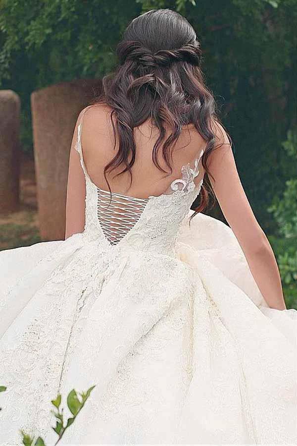 V-neck Neckline Ball Gown Wedding Dresses With Lace Appliques (ZD15412) - View 4 | VelvetHem
