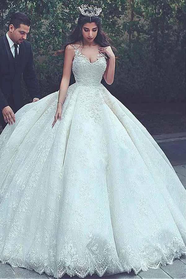 V-neck Neckline Ball Gown Wedding Dresses With Lace Appliques (ZD15412)