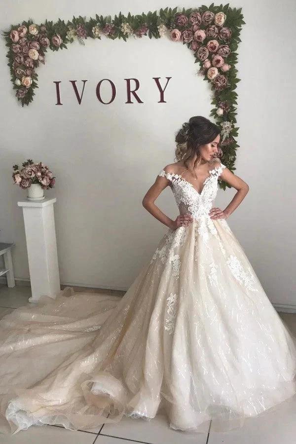 V-Neck Off-the-Shoulder Princess Princess Wedding Dress (ZD13828)