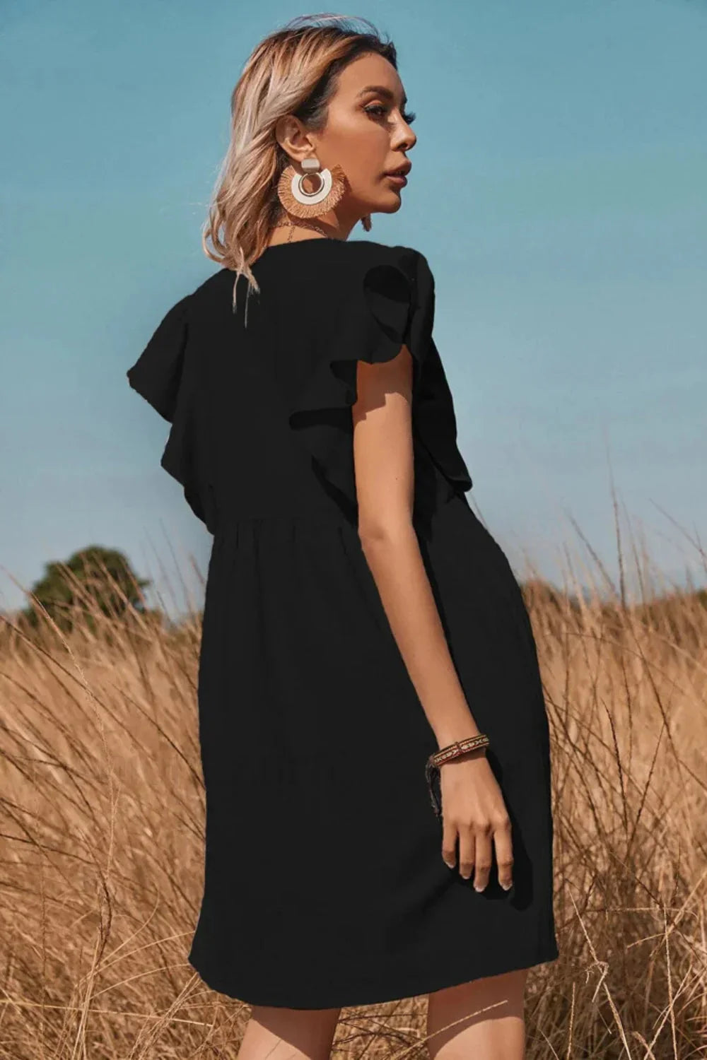 V Neck One Dress with Relaxed Fit and Layered Outfit Styling