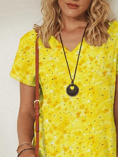 V neck Pullover Short Sleeve Loose Dress