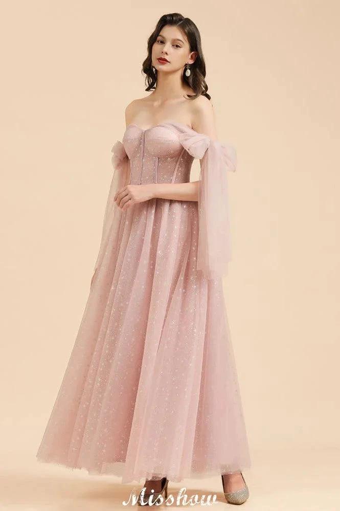 V-Neck Ruffle Chffion Sleeves Aline Bridesmaid Dress Dusty Pink Wedding party Dress (ZD12894)