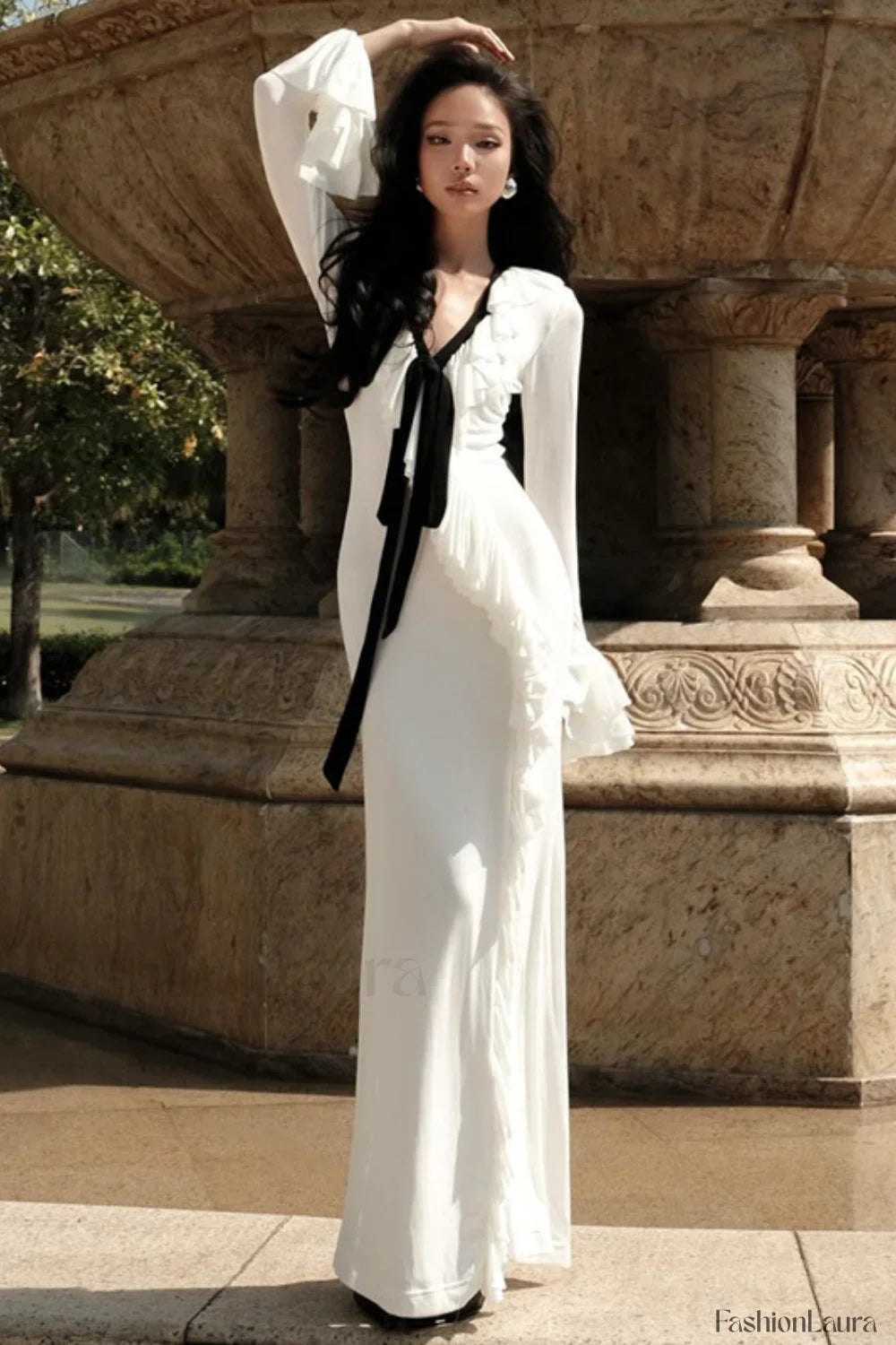 Elegant V Neck Ruffled Dress for Modern Fashion Wear Boutique Fashion Style