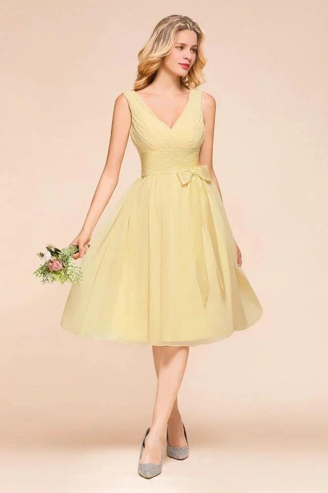 V-Neck Sleeveless A-line Mini Dress Ankle Length Bridesmaid Dress (ZD12959)