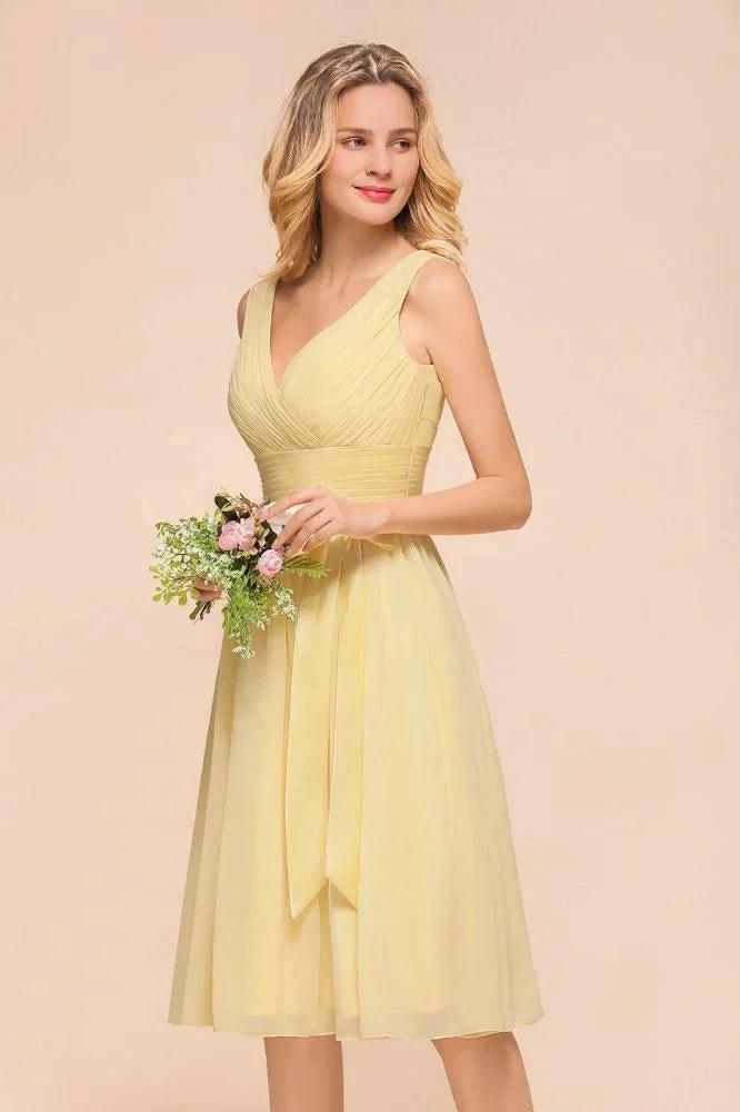 V-Neck Sleeveless A-line Mini Dress Ankle Length Bridesmaid Dress (ZD12959)