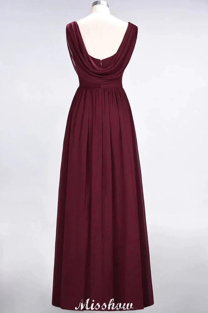 V-Neck Sleeveless Floor-Length Bridesmaid Dress Aline Ruffles Chiffon Party Gown (ZD12911)