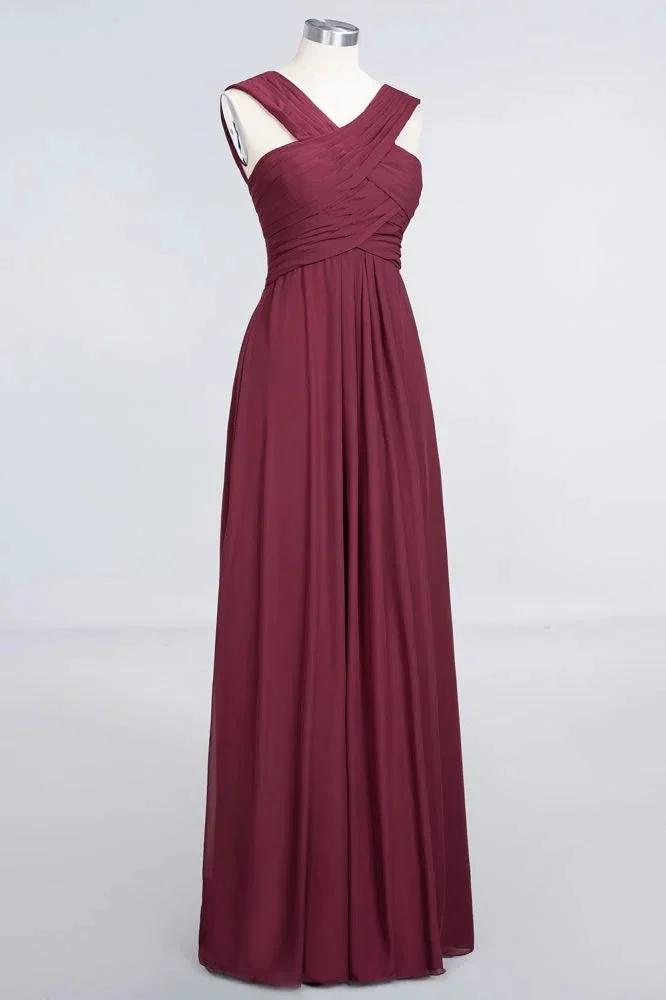 V-Neck Straps Sleeveless Floor-Length Bridesmaid Dress with Ruffles (ZD13103)