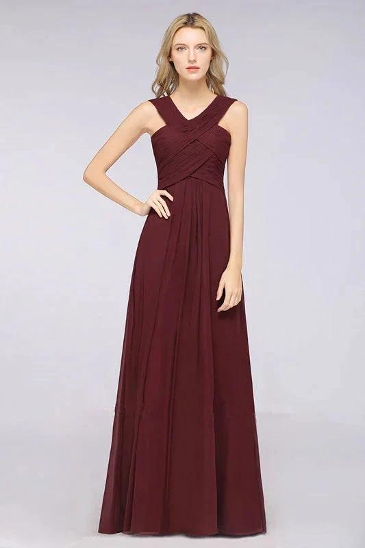V-Neck Straps Sleeveless Floor-Length Bridesmaid Dress with Ruffles (ZD13103)