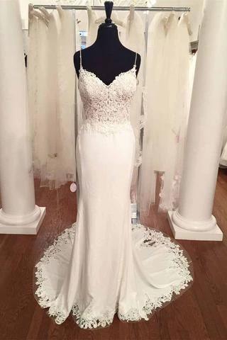V-Neck Vintage Lace Mermaid Backless Beach Wedding Dress (ZD16036)