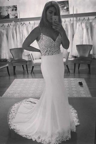 V-Neck Vintage Lace Mermaid Backless Beach Wedding Dress (ZD16036)