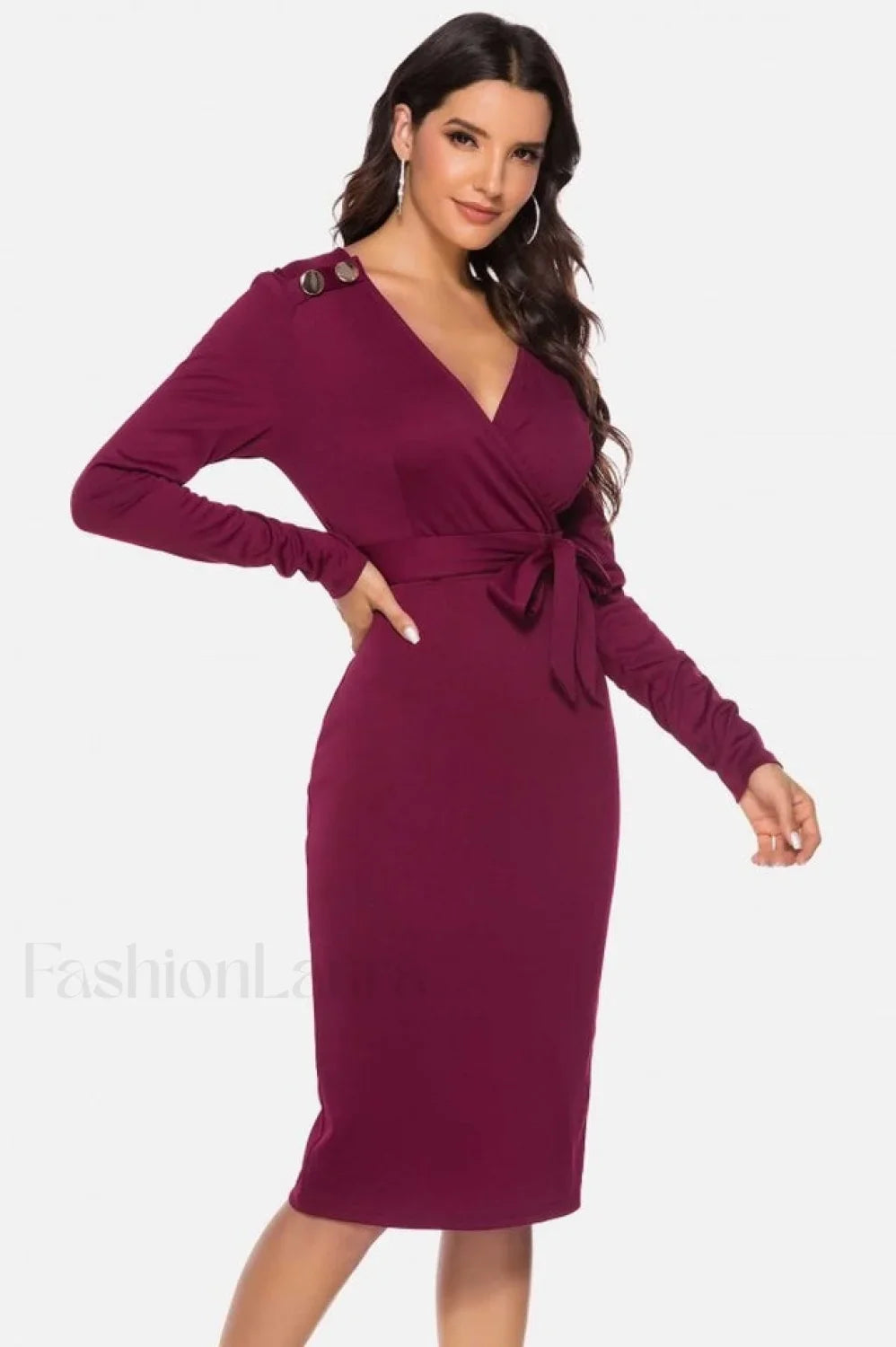 V Neck Wrap Charming Tied Waist Slit Dress