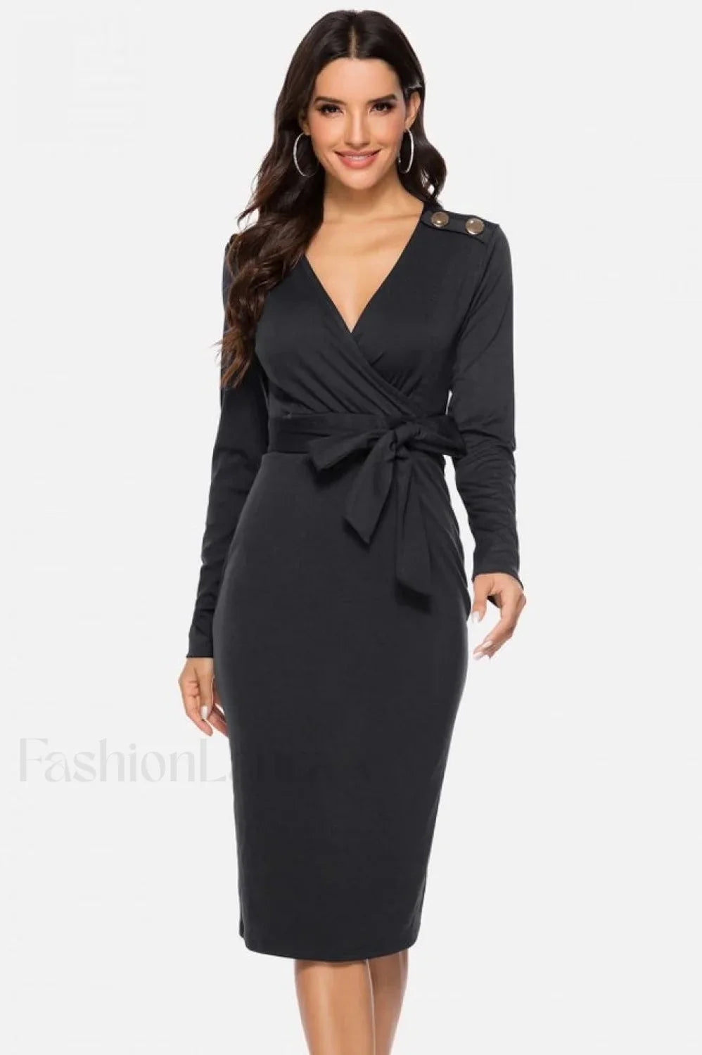 V Neck Wrap Charming Tied Waist Slit Dress