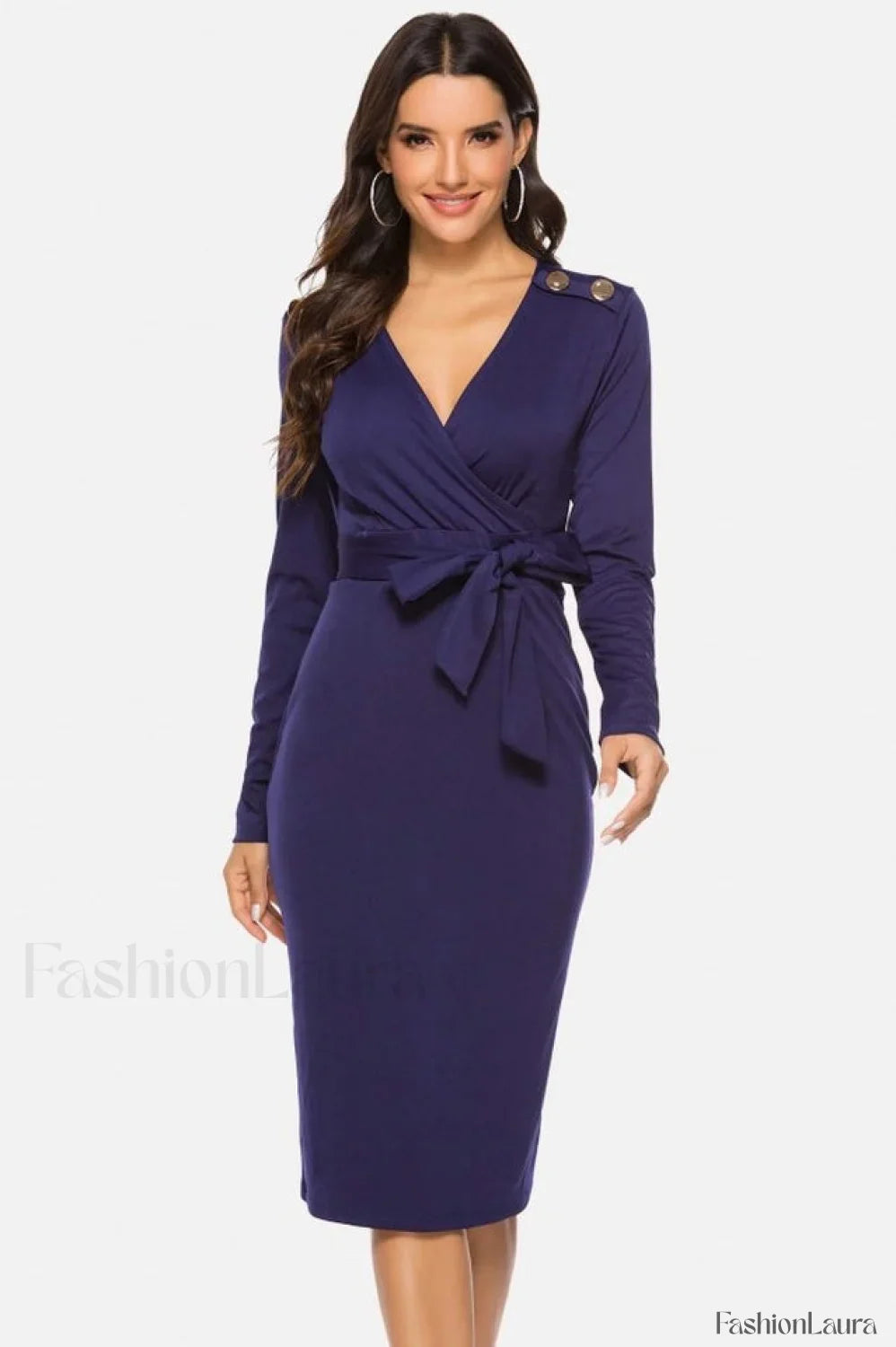 V Neck Wrap Charming Tied Waist Slit Dress
