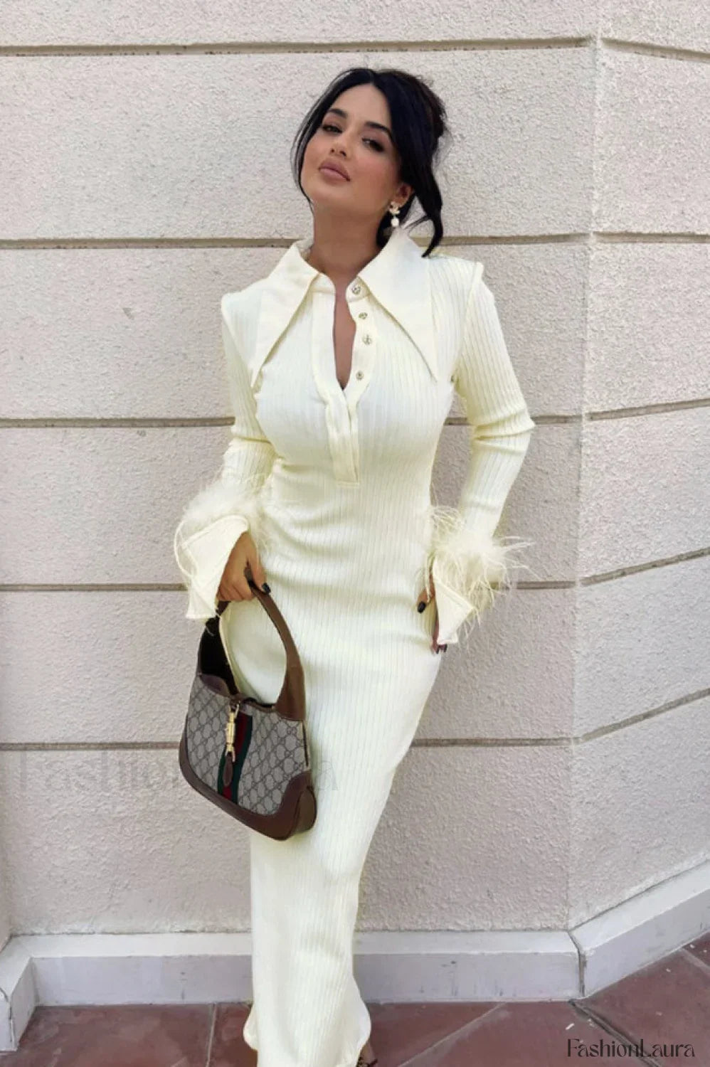 Vallance Feather Stylish Trim Maxi Dress