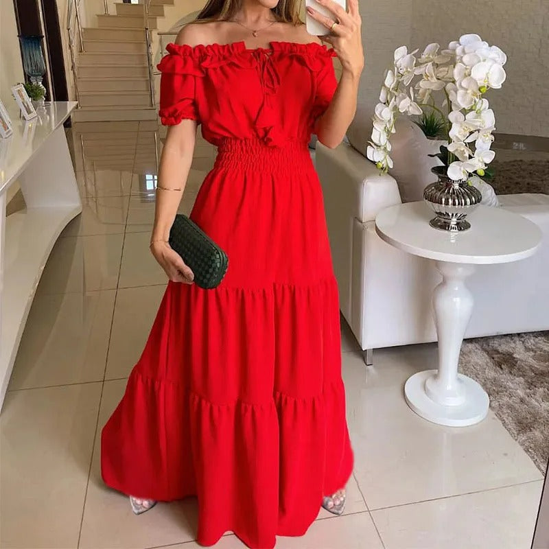 Alba Minimalist Off Shoulder Dress Evening Wear Edit