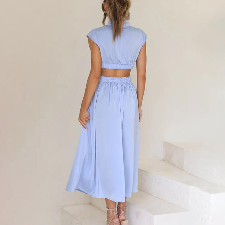 Paula Minimalist High Neck Pleated Dress Designer Edit