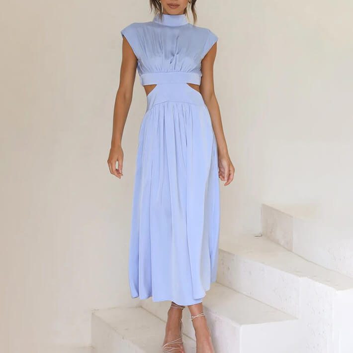 Paula Minimalist High Neck Pleated Dress Designer Edit