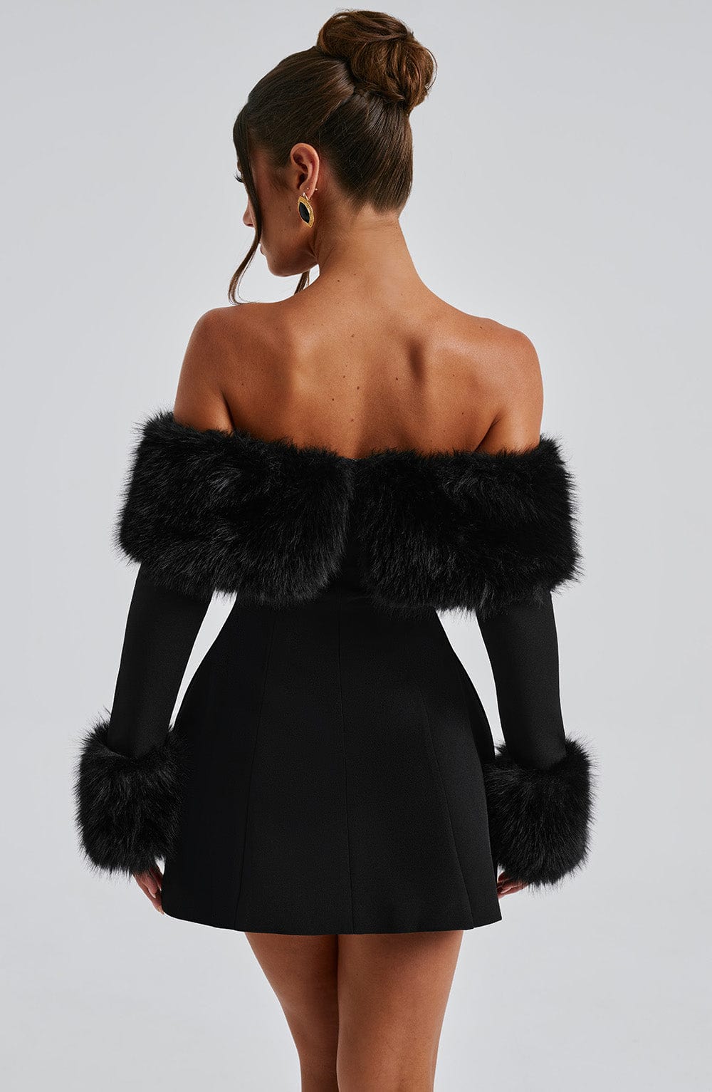 Rory Off Shoulder Fur Sleeve Mini Dress