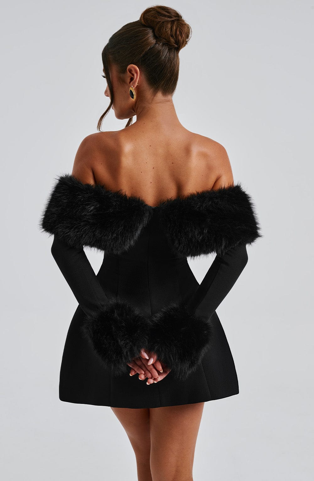 Rory Off Shoulder Fur Sleeve Mini Dress