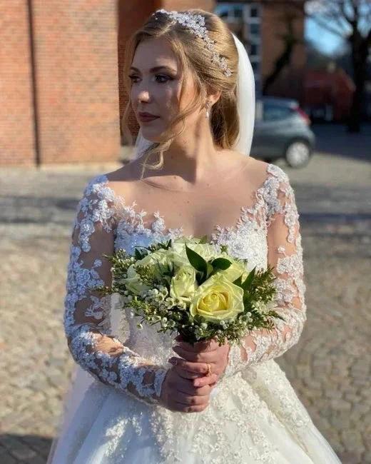 Vintage A-line Lace Wedding Dresses With Sleeves (ZD14691) - View 3 | VelvetHem
