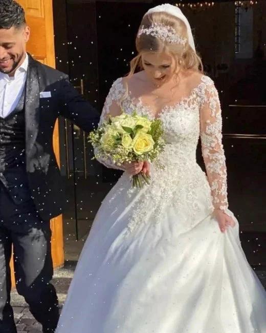Vintage A-line Lace Wedding Dresses With Sleeves (ZD14691)