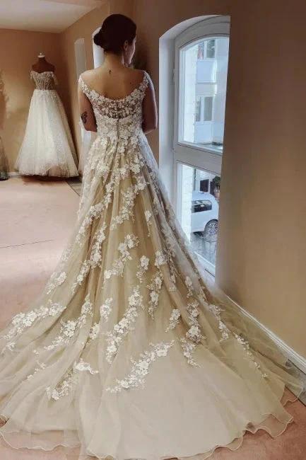 Vintage Long A-line Lace Wedding Dresses With Train (ZD14910)