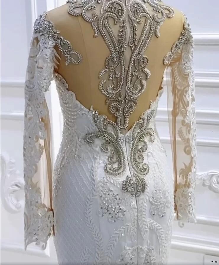 Vintage Long Sleeve Appliques Lace Beading Sequins Mermaid Wedding Dress (ZD15163)