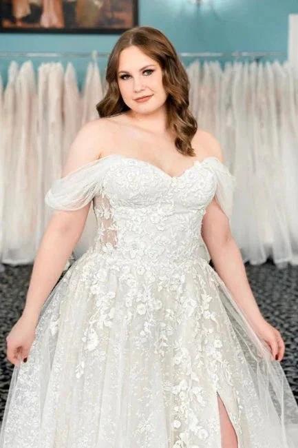 Vintage Off-the-shoulder Sleeveless A-Line Lace Wedding Gowns (ZD14981)