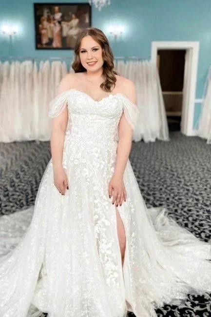 Vintage Off-the-shoulder Sleeveless A-Line Lace Wedding Gowns (ZD14981) - VelvetHem