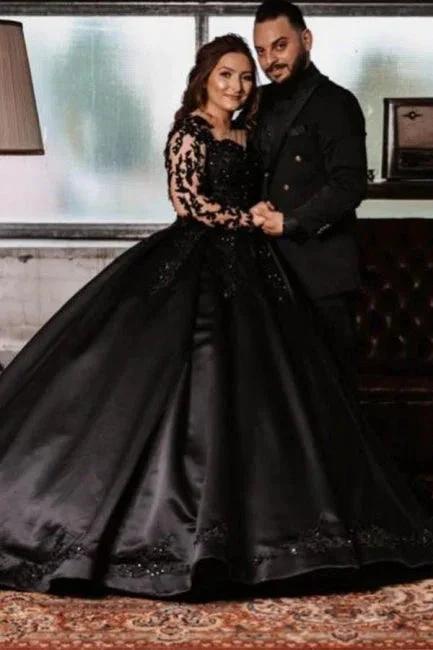 Vintage Princess Black Wedding Dresses with Sleeves (ZD13789)