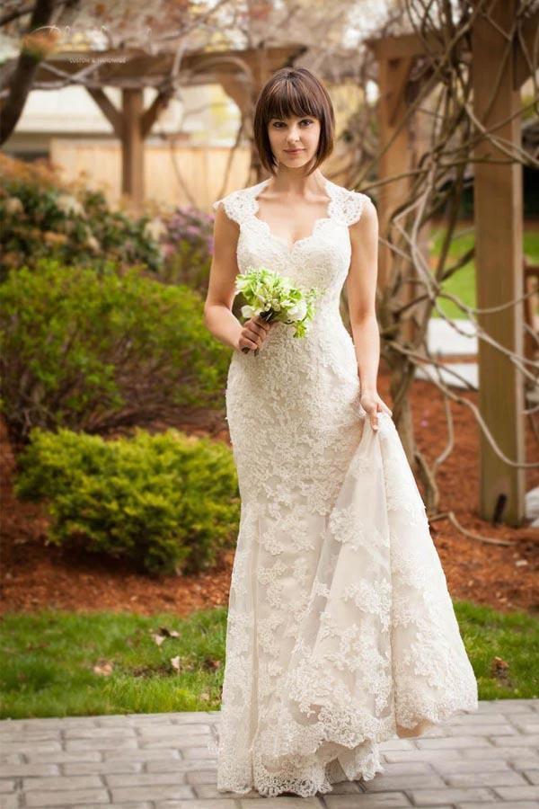 Vintage Quee Keyhole Winter Long Lace Mermaid Wedding Dress (ZD15411)