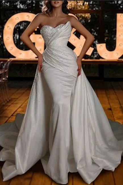 Vintage strapless mermaid sequined sleeveless satin Wedding Dresses (ZD16501)