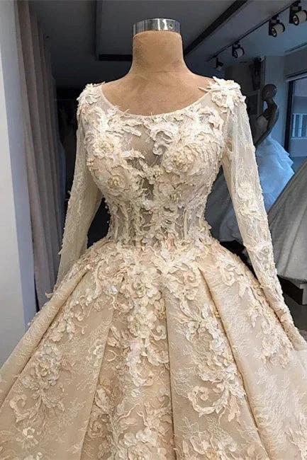 Vintage wedding dress with lace | Wedding dress with sleeves (ZD13915)