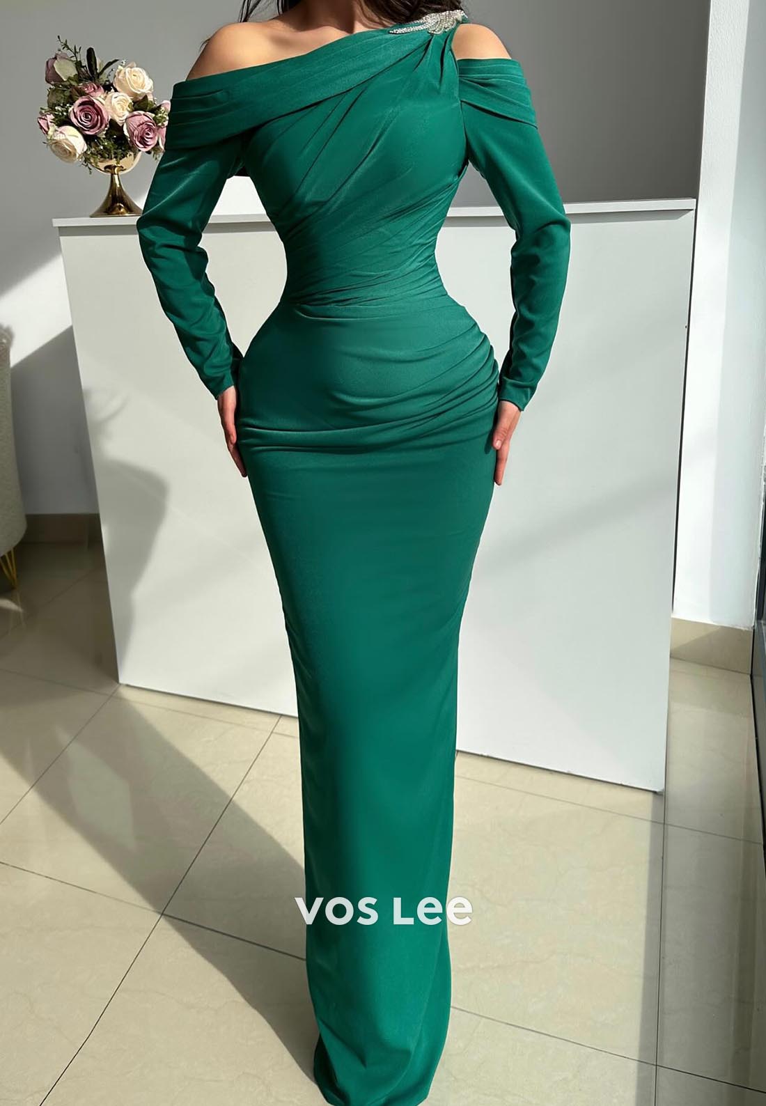 Long Sleeve One Shoulder Sexy Mermaid Long Prom Dresses