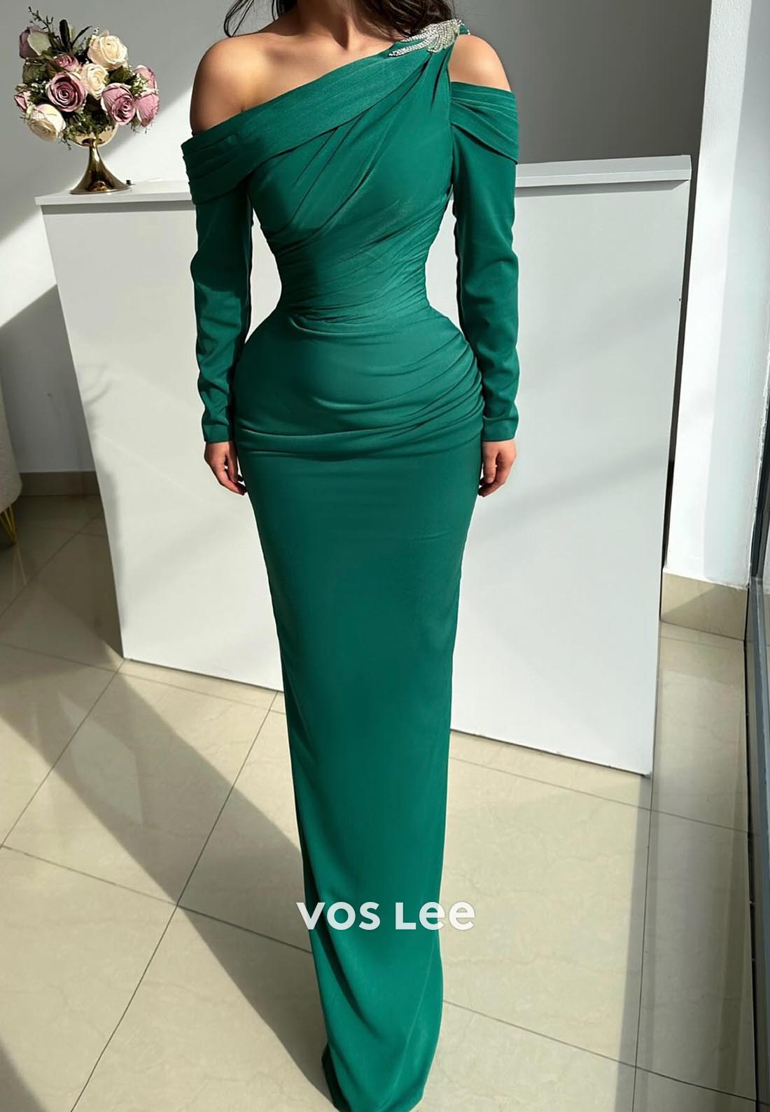 Long Sleeve One Shoulder Sexy Mermaid Long Prom Dresses
