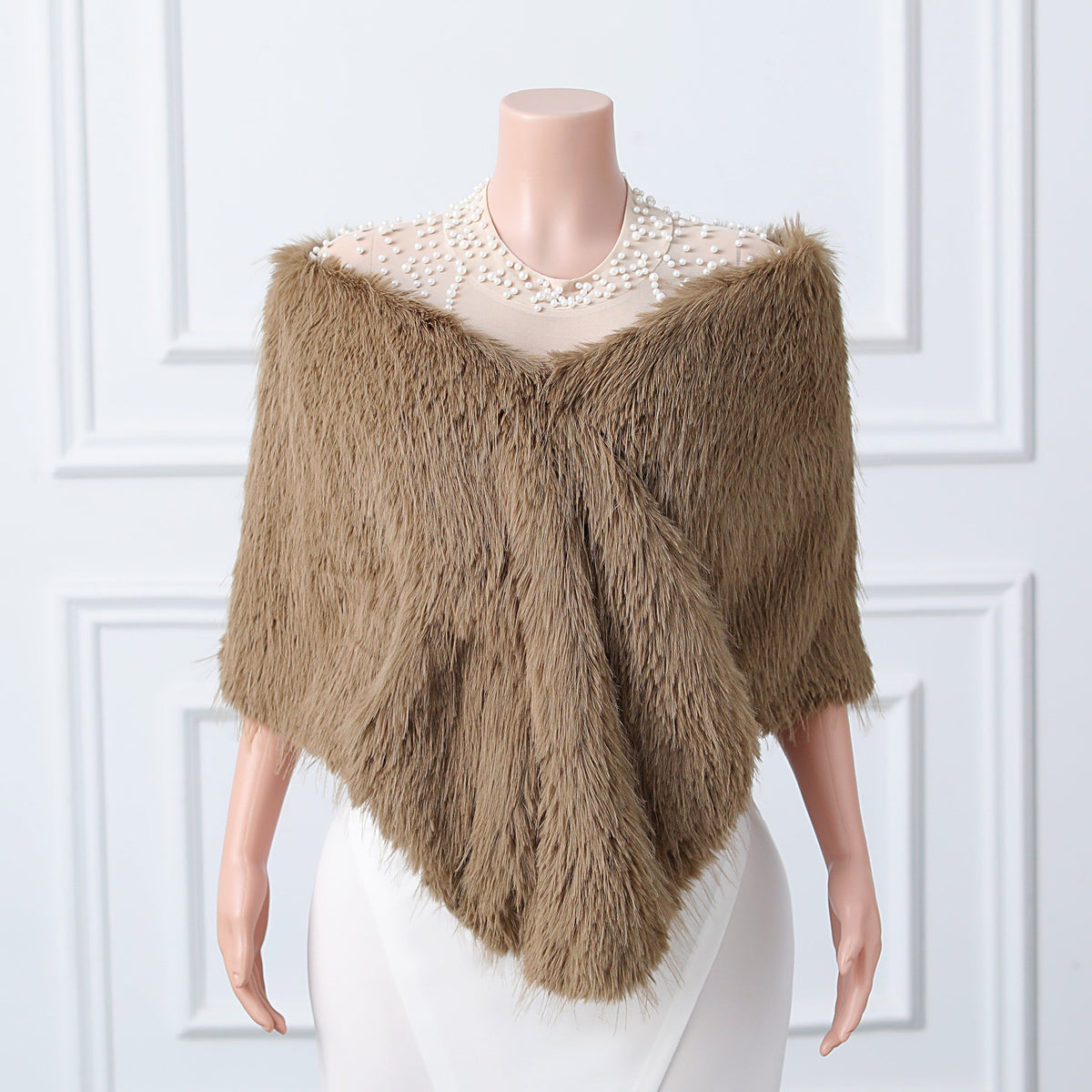 Warp knitted wool round hole mid-length imitation wool wedding shawl-Ballbella