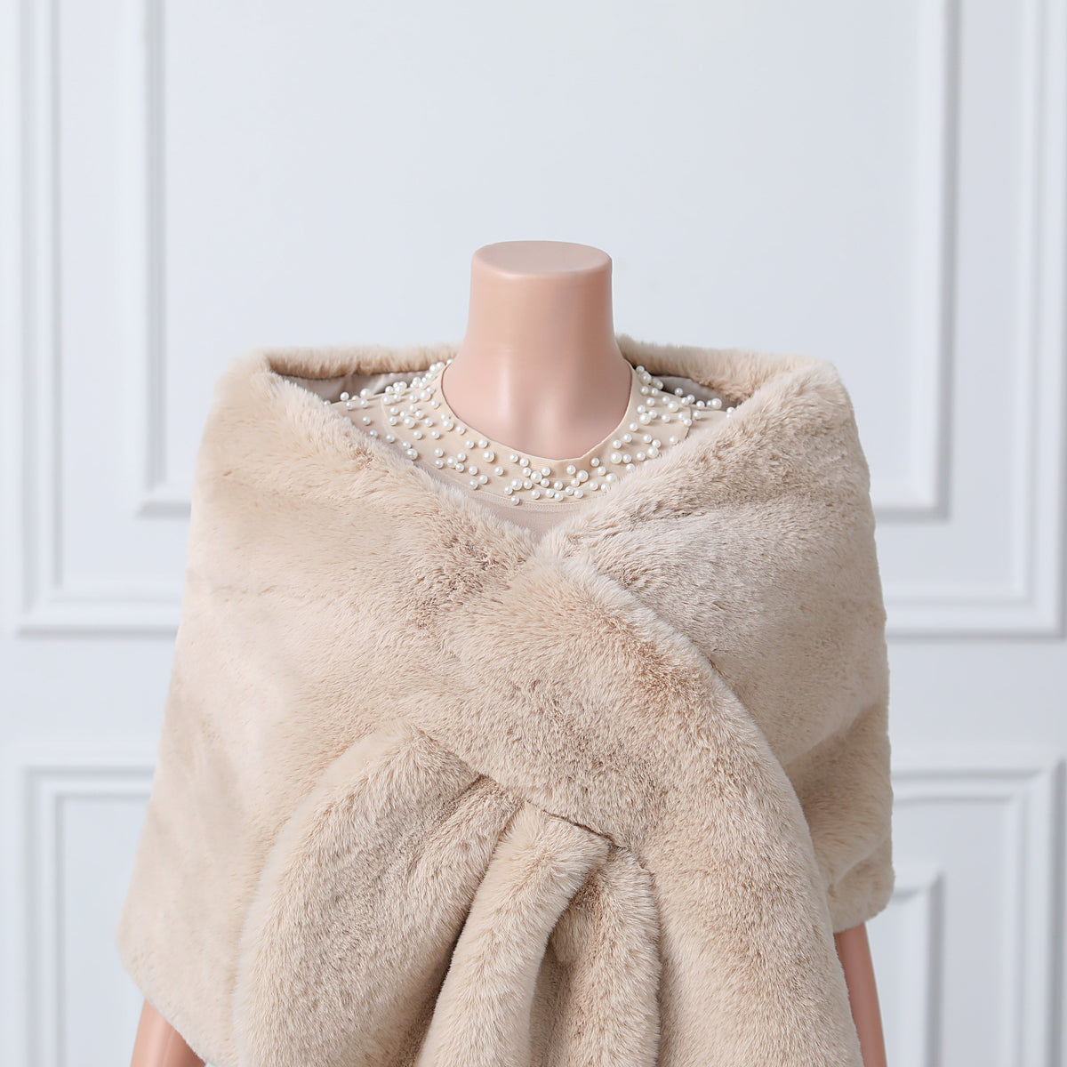 Warp knitted wool round hole mid-length imitation wool wedding shawl