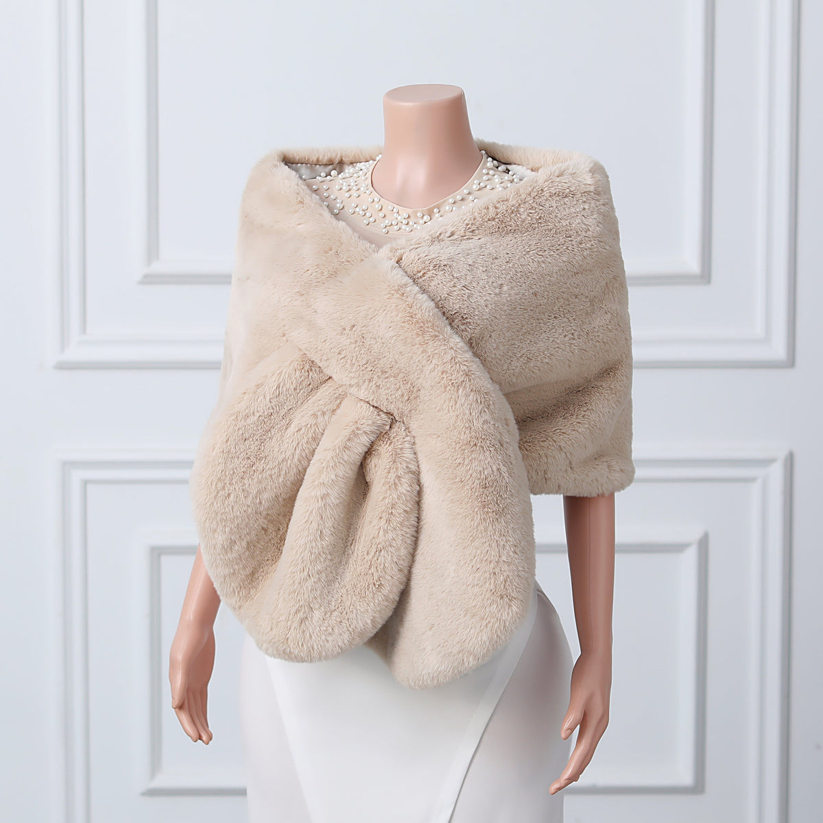 Warp knitted wool round hole mid-length imitation wool wedding shawl