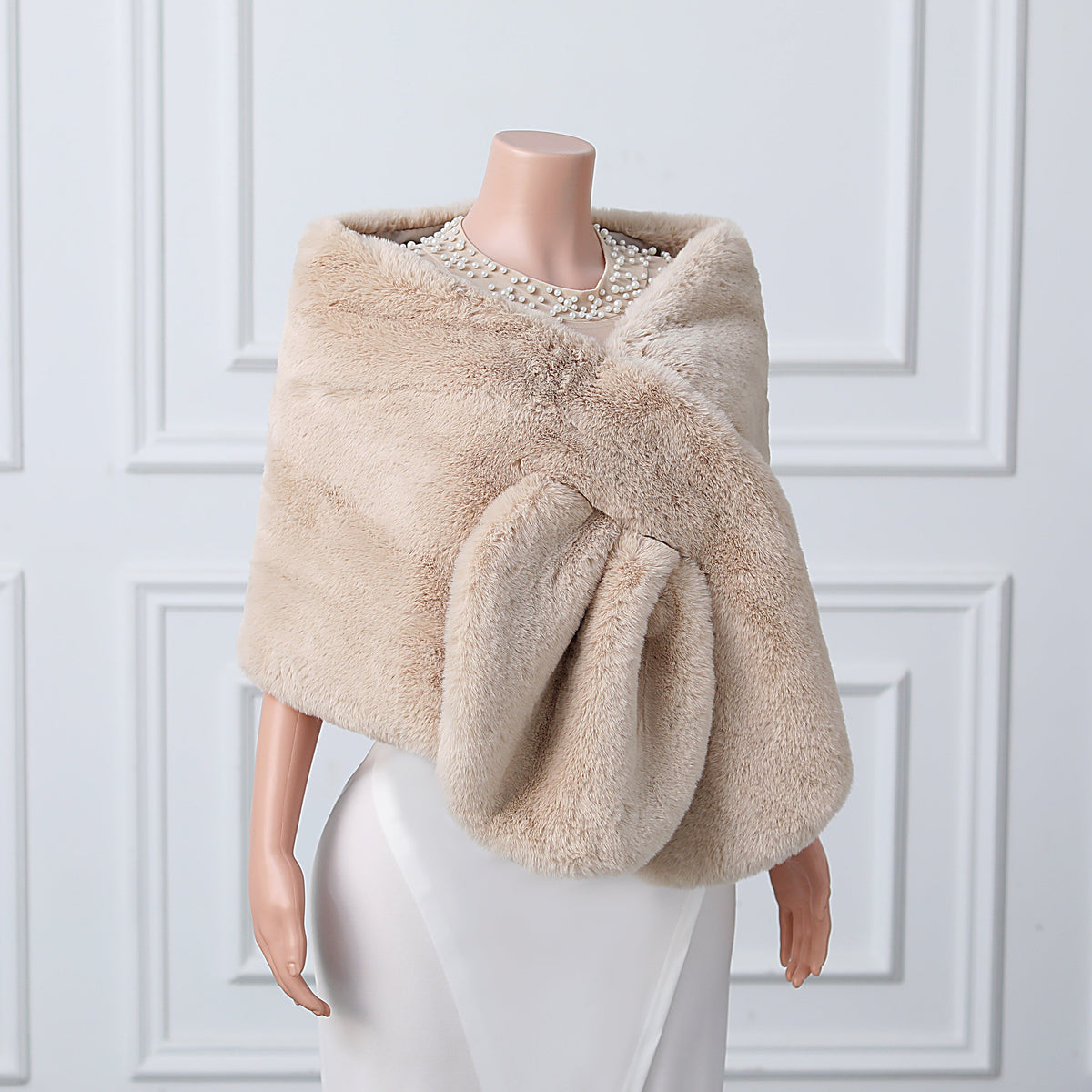 Warp knitted wool round hole mid-length imitation wool wedding shawl
