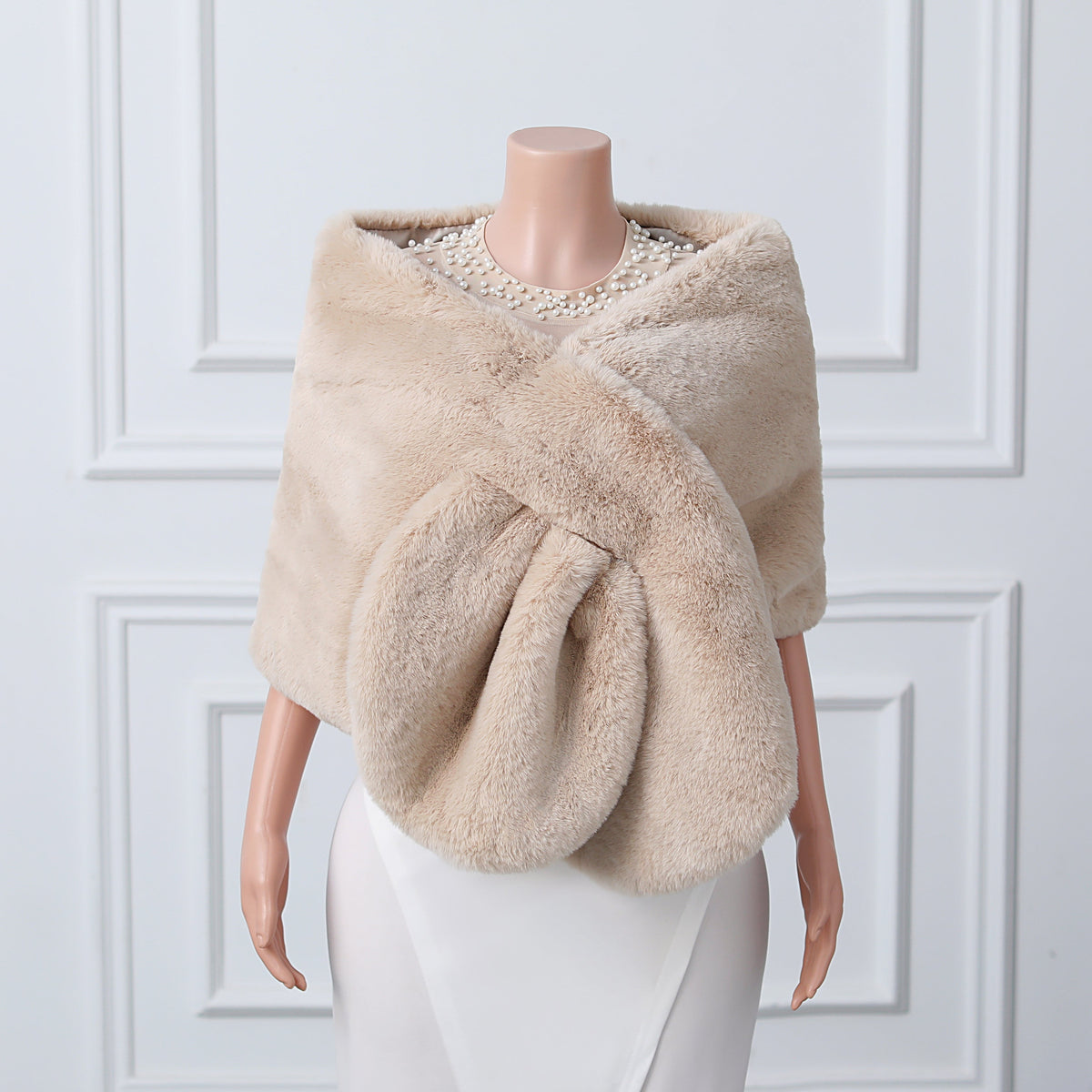 Warp knitted wool round hole mid-length imitation wool wedding shawl