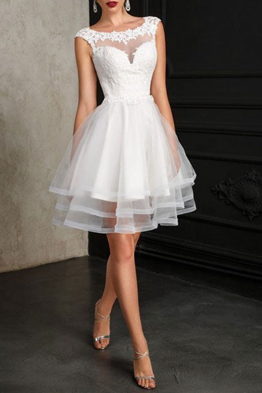 Wedding Dresses A-Line Jewel Neck Sleeveless Tulle Short Bridal Dress