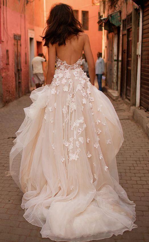 Wedding Dresses Straps A-line Backless Brush Train Tulle Long Bridal Gown (ZD16013)