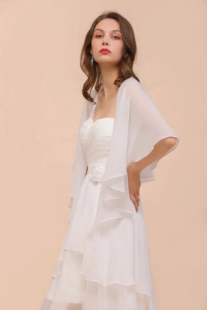 White Bridesmaid Dress Knee Length Two Layers of Wedding Guest Dress with Wraps (ZD13004)