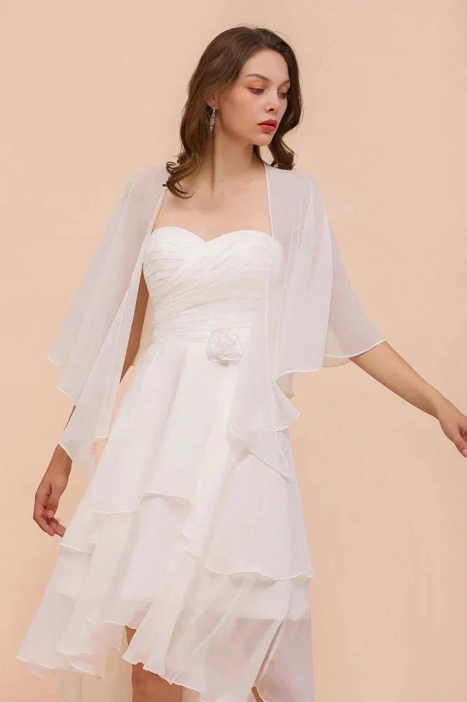 White Bridesmaid Dress Knee Length Two Layers of Wedding Guest Dress with Wraps (ZD13004)