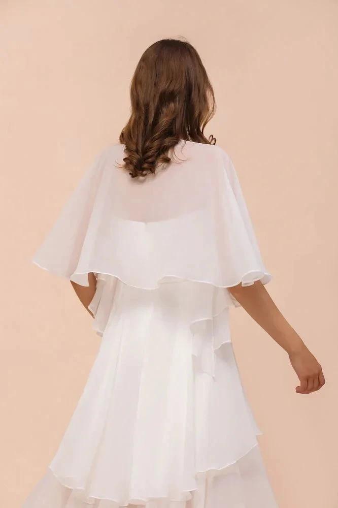 White Bridesmaid Dress Knee Length Two Layers of Wedding Guest Dress with Wraps (ZD13004)