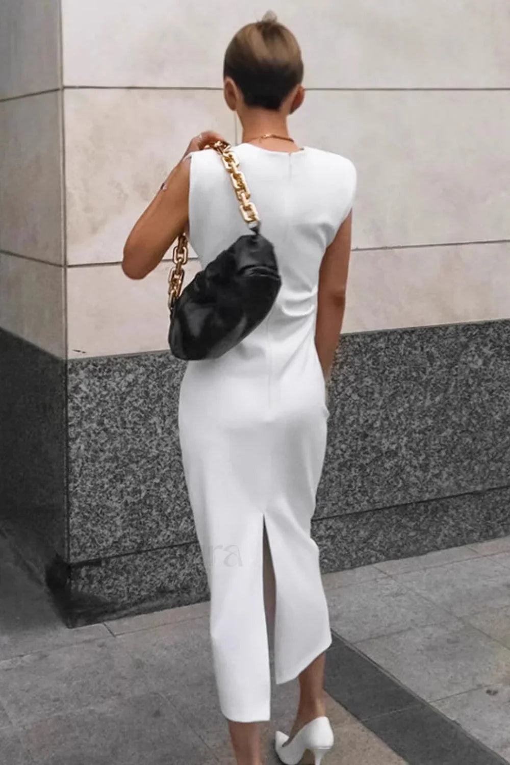 White Round Neck Dress with Premium Everyday Styling Boutique Fashion Style